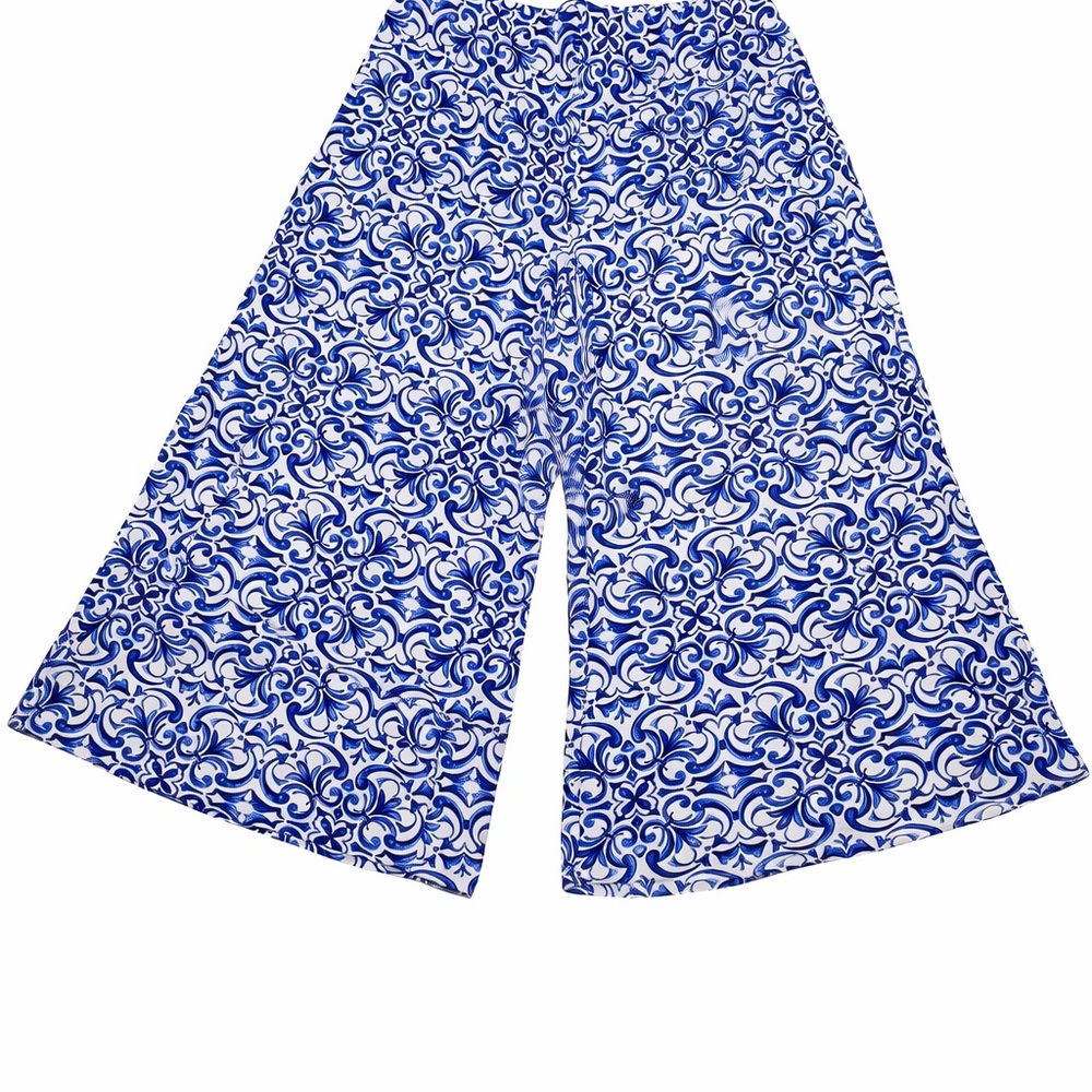Vince Camuto Blue & White Medallion Print Wide Leg Palazzo Pants - Size L - Picture 3 of 11
